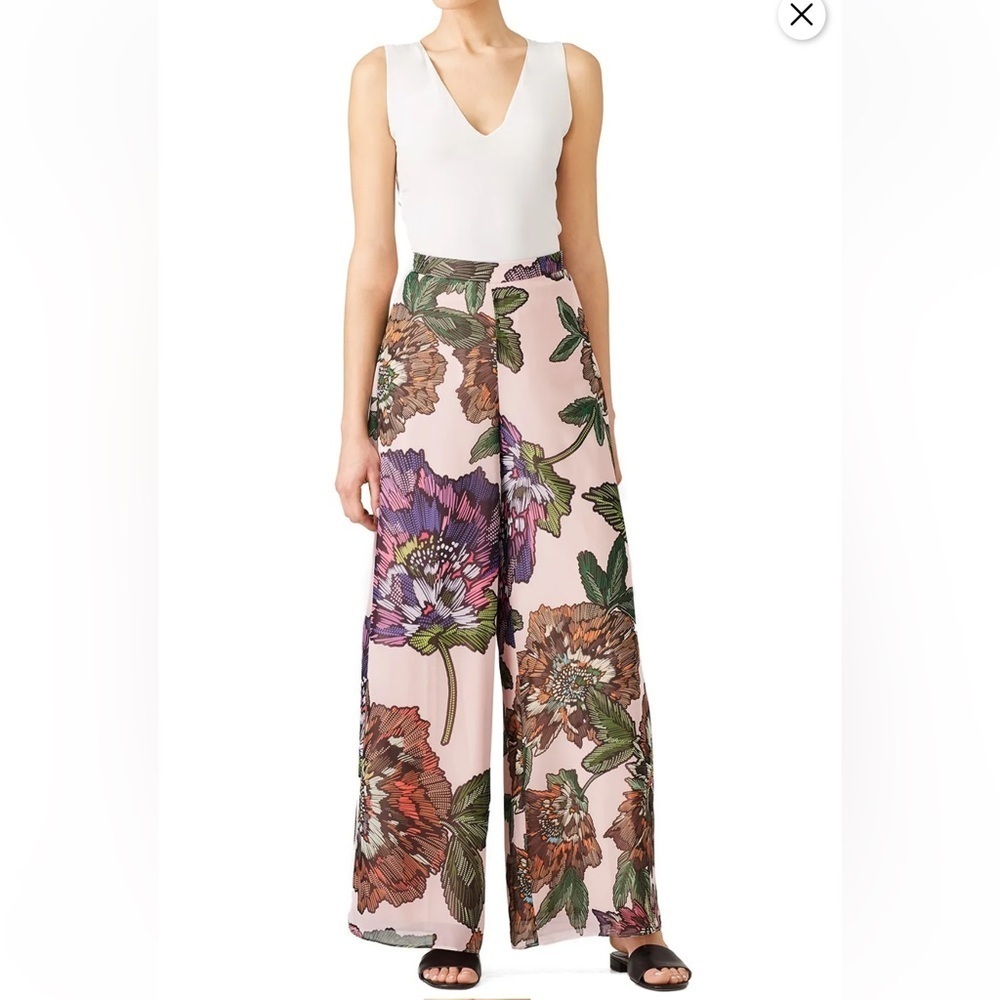 Badgley Mischka Pink Floral Wide Leg pants size 6